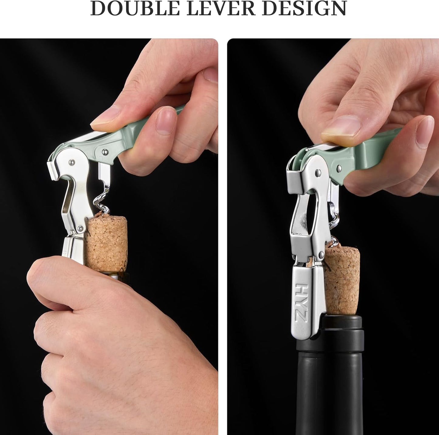 HYZ 2-Pack Wine Opener Waiter Corkscrew, Professional Wine Key for Servers, Bartender, with Foil Cutter, Manual Wine Bottle Opener Double Hinged (Black)