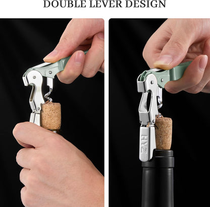 HYZ 2-Pack Wine Opener Waiter Corkscrew, Professional Wine Key for Servers, Bartender, with Foil Cutter, Manual Wine Bottle Opener Double Hinged (Black)