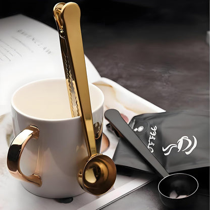 Coffee Scoop Spoon with Bag Clip 2 Pcs,1 Tbsp Stainless Steel Long Handle Measuring Spoons for Ground Coffee and Beans, Loose Tea and Powder(Silver / 15ML)