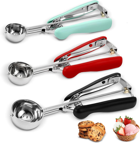 Premium Cookie Scoop, Stainless Steel Cookie Scoops for Baking, Ice Cream Scoop with Trigger, Ice Cream Scooper With Non-slip Grip, Cookie Dough Scoop for Melon Baller, Muffin Scoop, Meatball Scoop