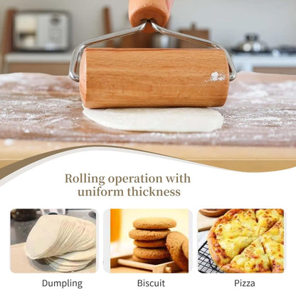 Stainless Steel & Beechwood Rolling Pin with Adjustable Thickness - Ergonomic Dumpling/Pasta Maker、Pizza, Kitchen Tool for Home Chefs, Dishwasher Safe & Rustproof Design (T)