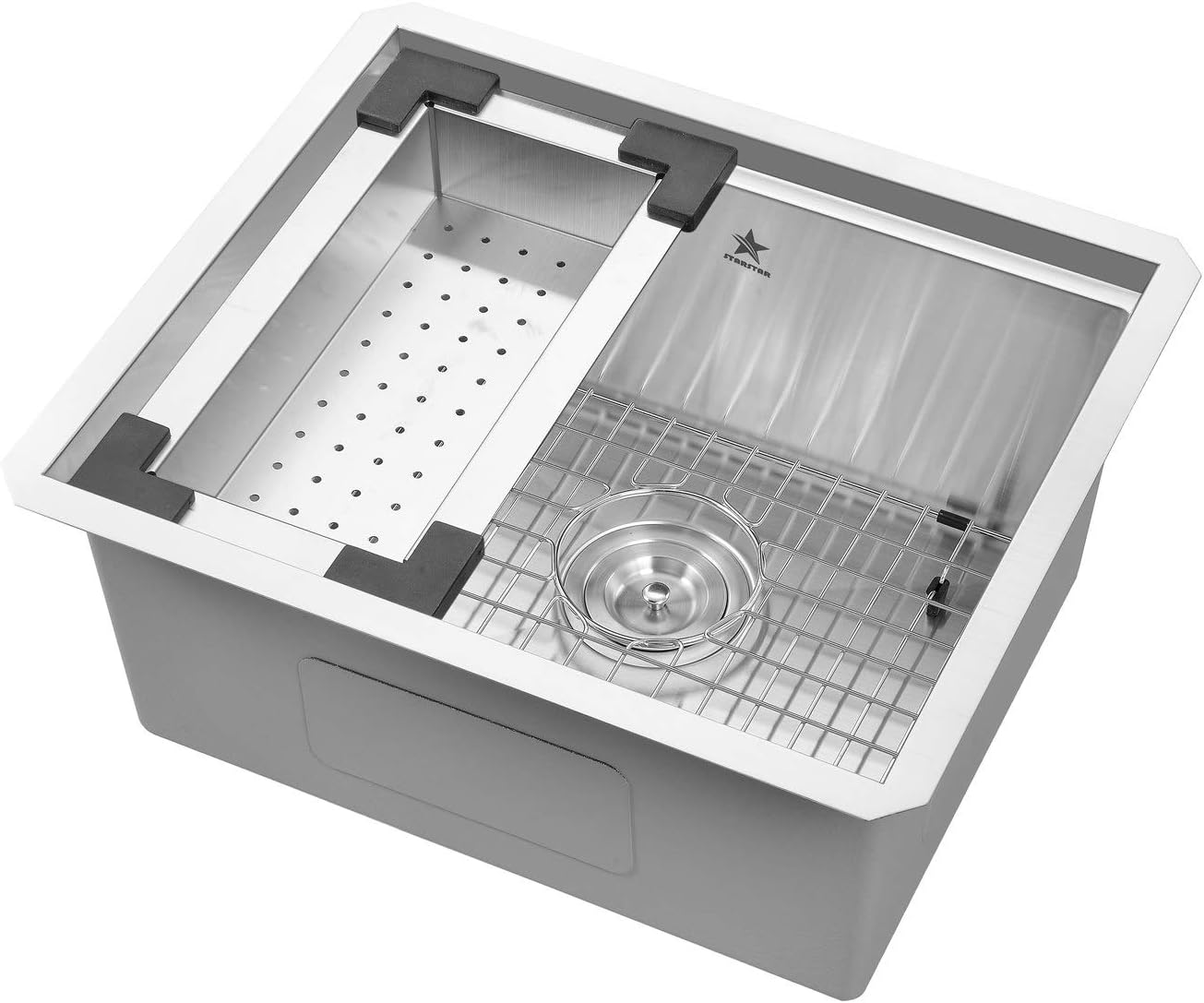 STARSTAR Stainless Steel Colander For Workstation Kitchen Sink (Wood Cover, 13.5 W - 7.7/8 L)