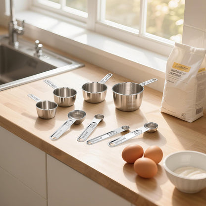 Measuring Cups and Spoons Set (8 Piece), Stainless Steel Measuring，4 Spoons, 4 Cups, Metal Measuring Cups for Cooking & Baking