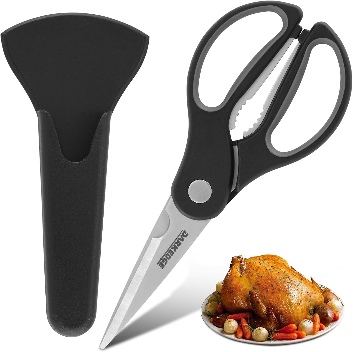 Kitchen Scissors with Magnetic Holder Heavy Duty Magnetic Scissors for Fridge, Kitchen Shears Magnet Sheath Set for Food Meat Pizza Herb Vegetables, White