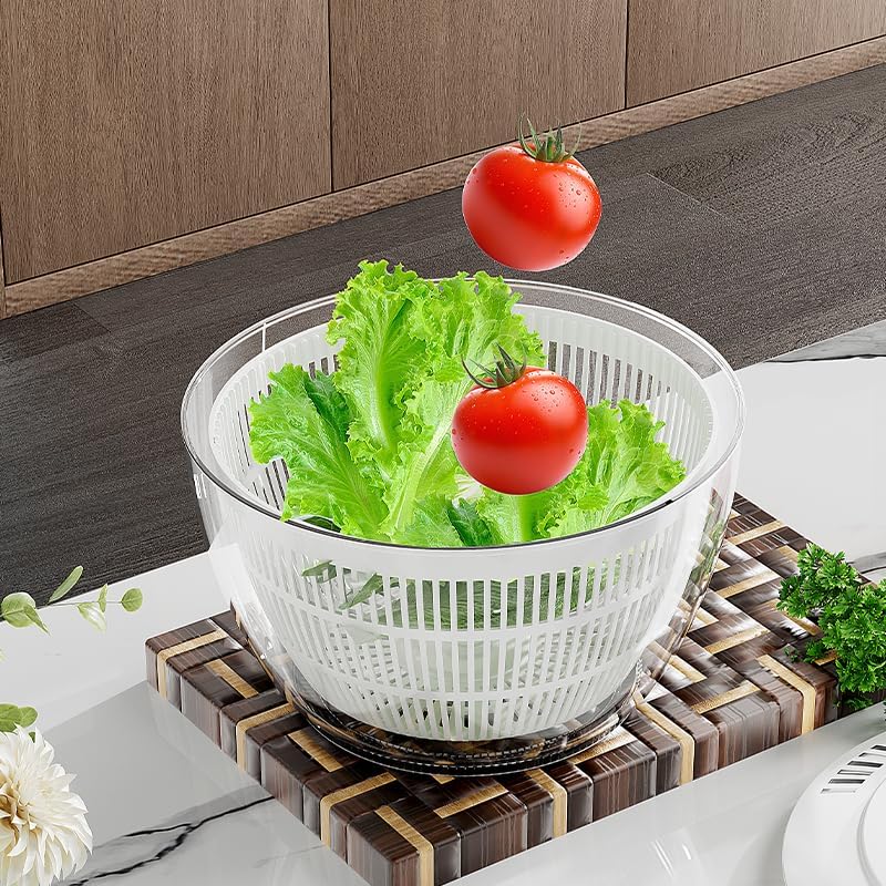 BREZINA Salad Spinner 6.3 QT with Easy Push Handle & Brake – Large Lettuce Dryer & Vegetable Washer, One-Handed Operation, BPA-Free Bowl & Colander for Salad, Fruits & Herbs – White