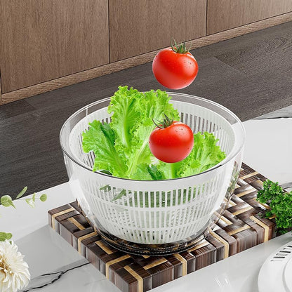 BREZINA Salad Spinner 6.3 QT with Easy Push Handle & Brake – Large Lettuce Dryer & Vegetable Washer, One-Handed Operation, BPA-Free Bowl & Colander for Salad, Fruits & Herbs – White