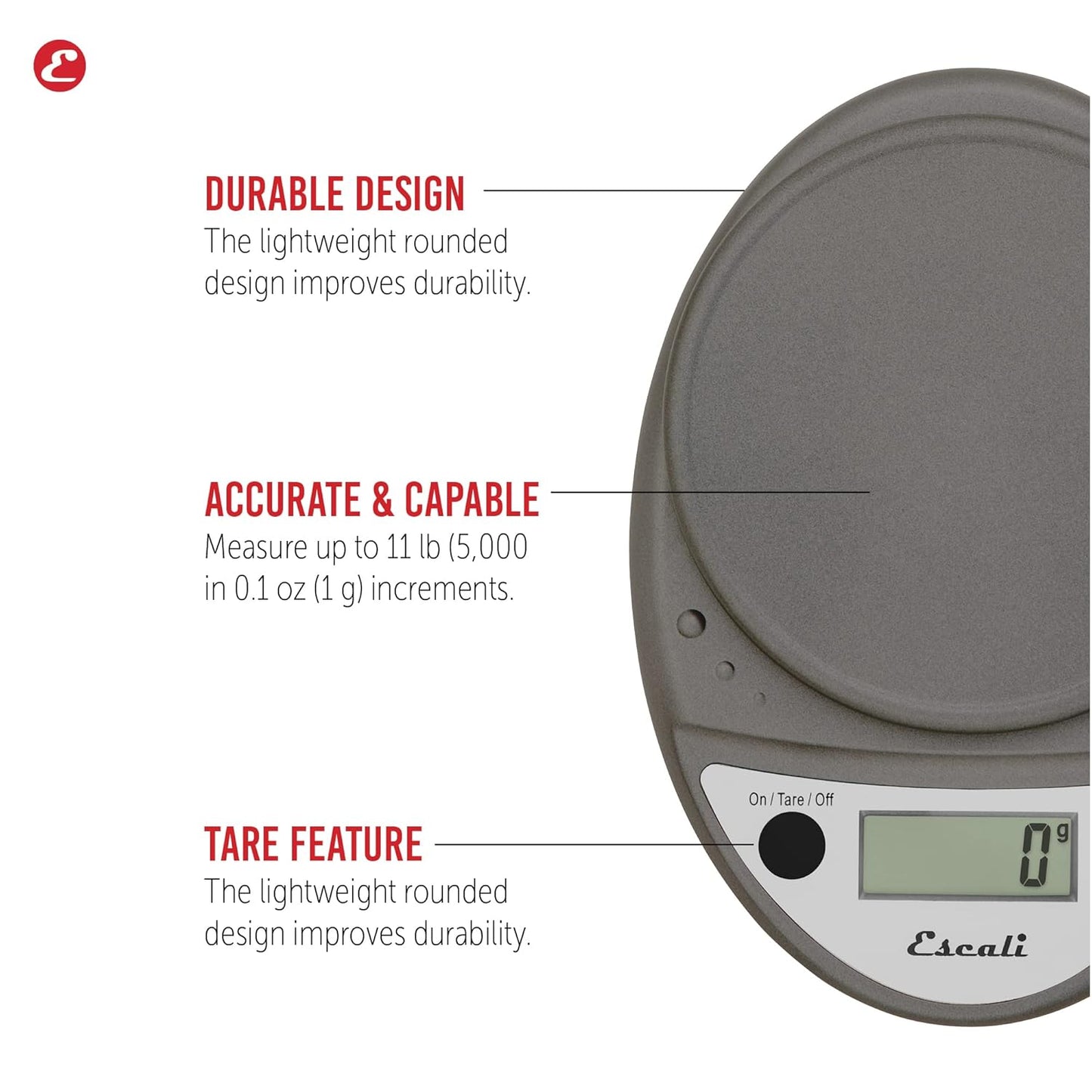 Escali Primo Digital Food Scale Multi-Functional Kitchen Scale and Baking Scale for Precise Weight Measuring and Portion Control, 8.5 x 6 x 1.5 inches, Black