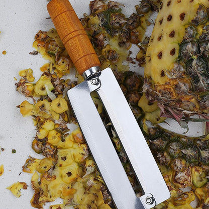 BESTonZON Pineapple Knife Peeler with Wooden Handle Stainless Steel Sugar Cane Cutter Fruit Peeling Knife for Kitchen Use 10.2 Inch