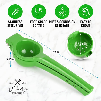 Zulay Metal Lime Squeezer – Heavy-Duty Citrus Juicer for Maximum Juice Extraction – Easy Manual Press for Limes & Lemons – Durable & Ergonomic Hand Juicer - Green