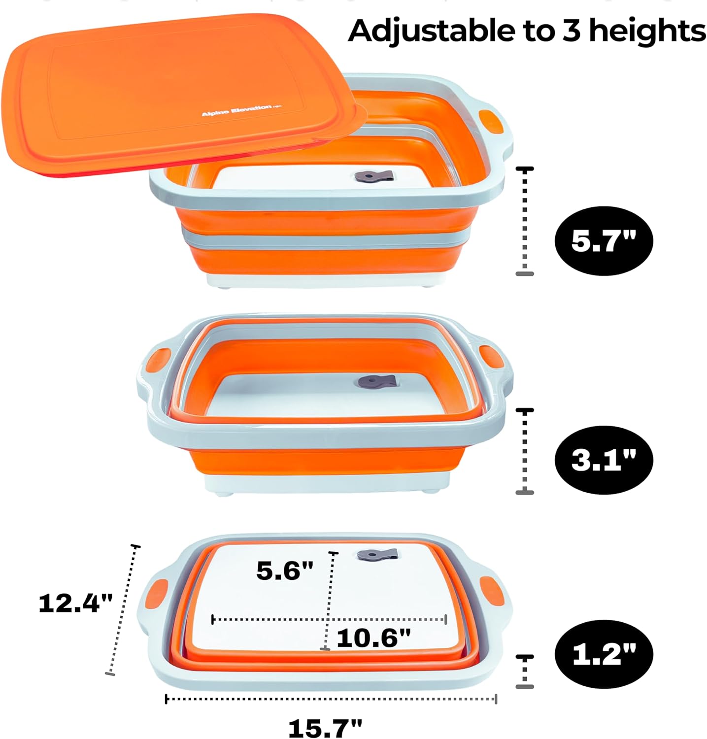 Collapsible Large (8L) BBQ Marinating Tub w/ Cutting Board | Multipurpose Food-Grade TPE Prep Tub w/ Lid | Built-In Colander & Drain Plug - For Camping | Tailgate | Picnic - Slate Black