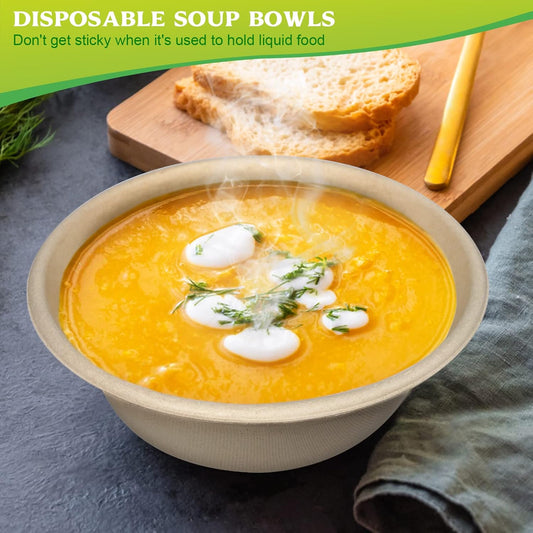 greensight Large Compostable Bowls - 32 oz, 100 Pack, Heavy Duty, Microwavable Safe, White Bagasse Bowls for Hot Soup, Salads, Cereals