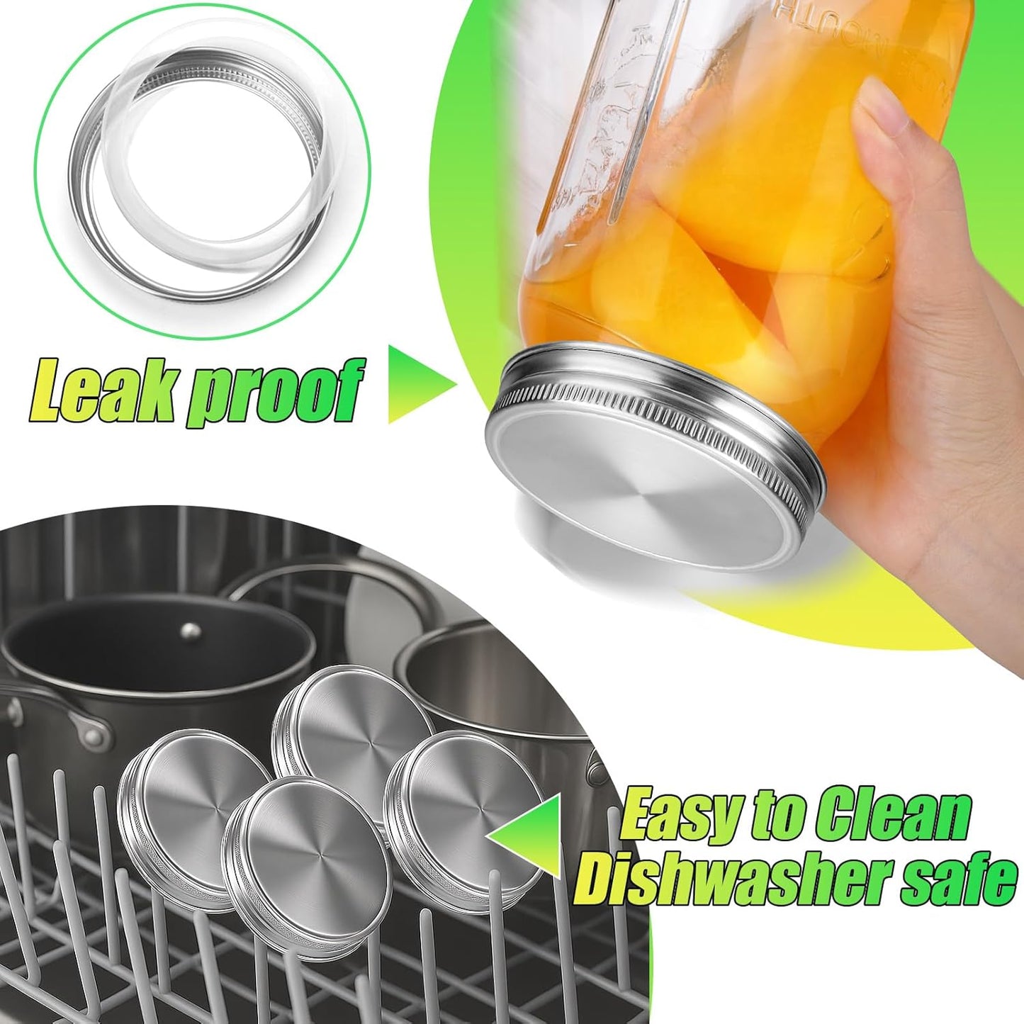 Mason Jar Pour Spout Lid Stainless Steel with Handle, Wide Mouth Pour Spout Flip Cap Lids for Mason Jars, Anticracking Leak Proof Seal Cover Airtight for Drinking Salad Dressing & Food Storing(2PCS)