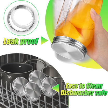 Mason Jar Pour Spout Lid Stainless Steel with Handle, Wide Mouth Pour Spout Flip Cap Lids for Mason Jars, Anticracking Leak Proof Seal Cover Airtight for Drinking Salad Dressing & Food Storing(2PCS)