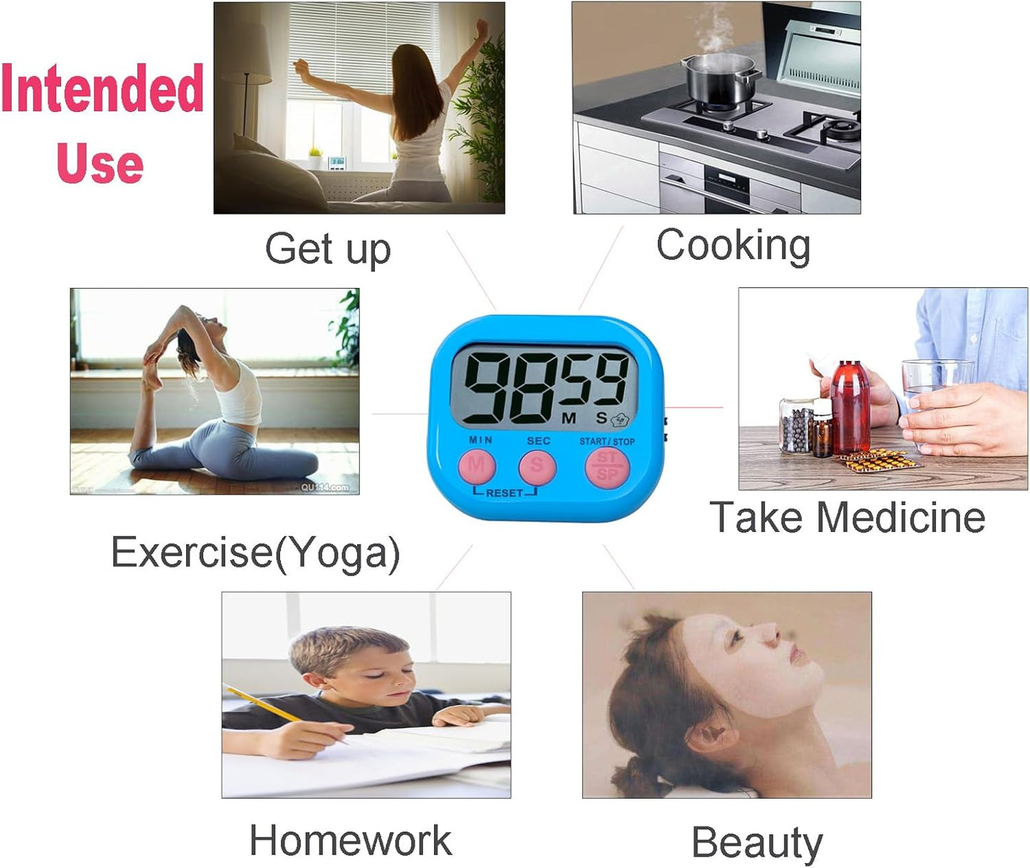 Digital Kitchen Timer, BESTWYA Electronic Timer with Clear LCD Screen Count Up and Down Function 3 Big Buttons On/Off Switch Button for Kitchen, Study, Work, Exercise Training (6, 3 Colors)