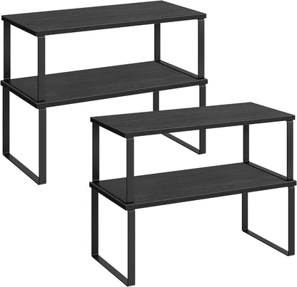 SONGMICS Cabinet Organizer Shelf, Set of 4 Kitchen Counter Shelves, Kitchen Storage, Spice Rack, Stackable, Expandable, Metal and Engineered Wood, Cloud White and Natural Beige UKCS010N01