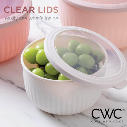 COOK WITH COLOR Prep Bowls with Lids- Wide and Deep Nesting Plastic Small Mixing Bowl Set with Lids, 8 Piece Set - Wide Bowls, Blue