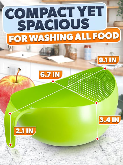 Rice Strainer with Handle - Lightweight Rice Washer Strainer Bowl with Smart Design for Easy Water Draining, Easy to Use & Clean ABS Plastic Colander with Handle for Cereals, Pasta, Vegetables, Fruits