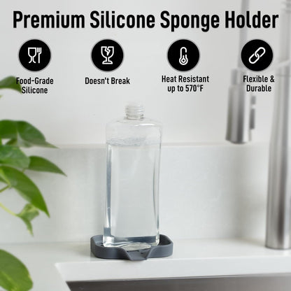 Zulay Kitchen (9x3.5in Sponge Holder for Kitchen Sink - Flexible Heavy-duty Multipurpose Sink Caddy - Counter Organizer for Kitchen, Bathroom, Makeup, Trinkets & More! (Grey)