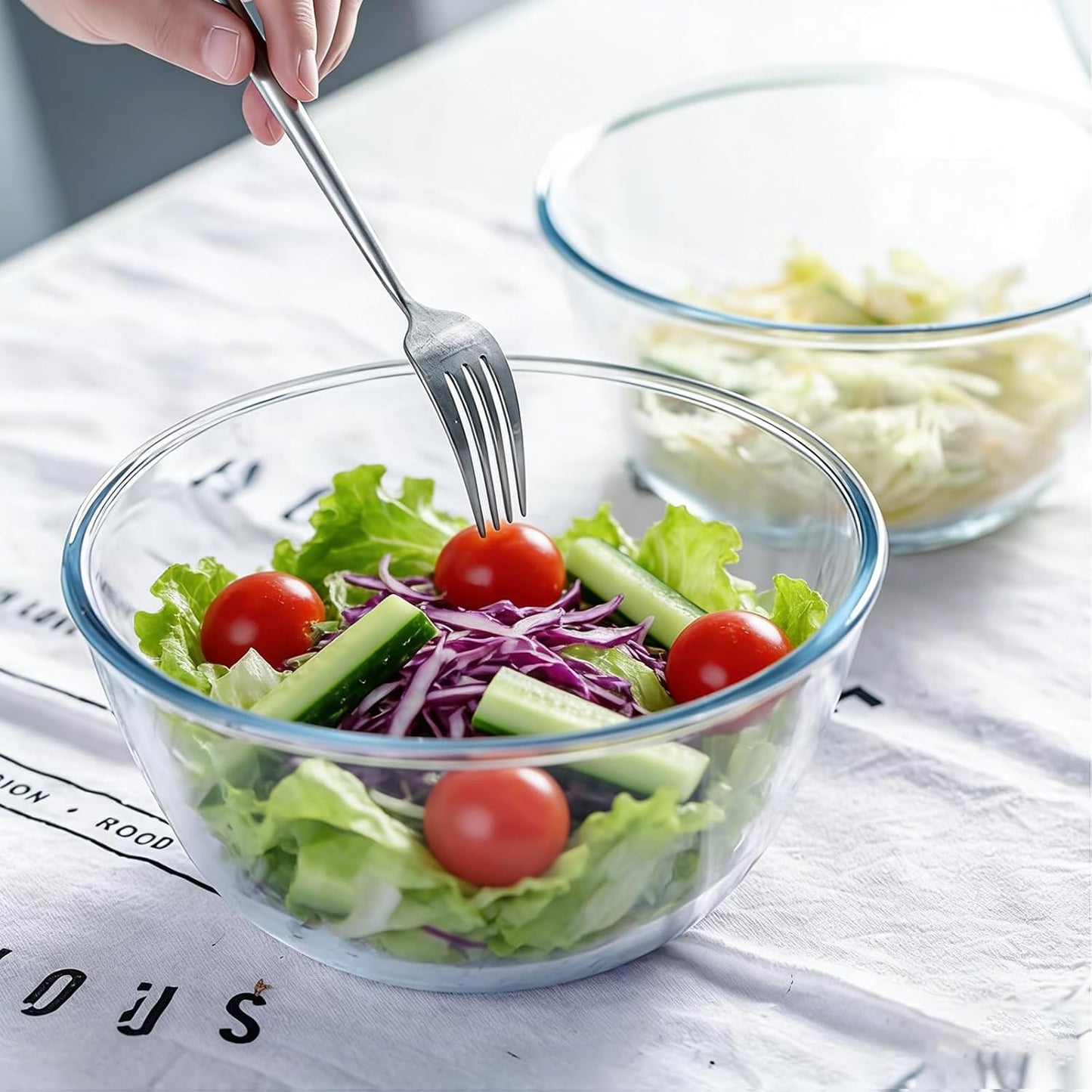 4-Piece Glass Bowls with Lids, Oven Dishwasher Safe Serving Bowls Serving, Clear Glass Serving Bowls for Salad, Pasta, Soup, Cereal-27 oz Capacity