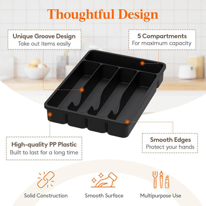 Lifewit Silverware Organizer with Lid, Covered Utensil Tray for Kitchen Drawer and Countertop, Plastic Cutlery and Flatware Storage Box for Spoons Forks Knives Holder Case, 12.6x11.8", Gray