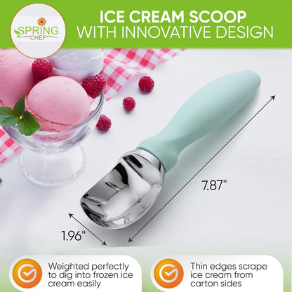 Spring Chef Heavy Duty Ice Cream Scoop with Comfortable Handle - Professional Ice Cream Scooper for Gelato, Sorbet, Cookie Dough, Melon, Frozen Yogurt - Dishwasher Safe Metal Kitchen Tool - Black