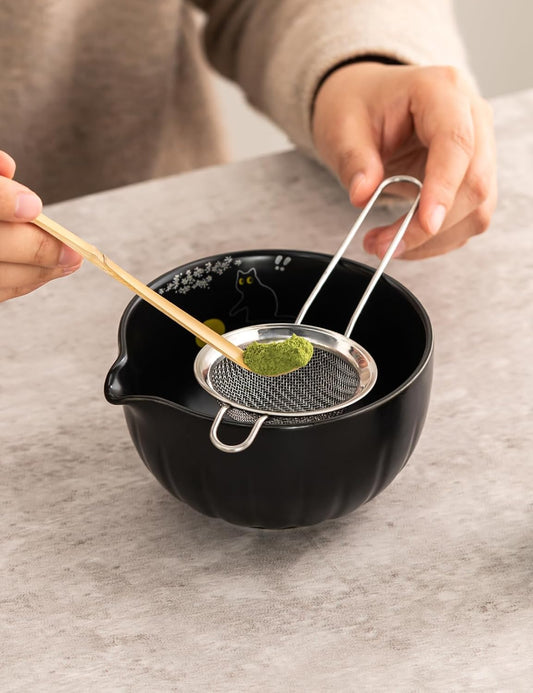 TANG PIN Matcha Set - Match Bowl and Whisk, 15 OZ, Matcha Scoop | Matcha Whisk Stand (Chasen Holder) - 4pc Perfect Matcha Kit for Matcha Tea Ceremony (Mottled Green)