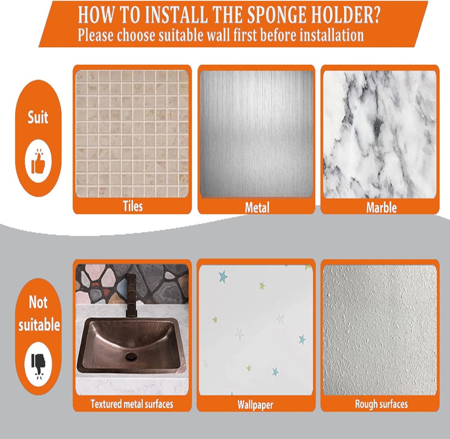 MURLONG Sponge Holder Smiley Face, Sink Organizer with 2 Suction Cups/1 Adhesive Strips, Designed for Sponge, Soap, Dish Brush, Scrubber - White