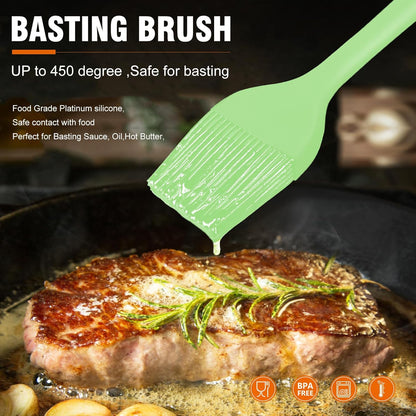 Walfos 600°F Heat Resistant Silicone Basting Brushes BPA Free Pastry Brush, Spread Oil Butter Sauce for BBQ Grill Baking Kitchen Cooking, Dishwasher Safe (2 SIZE)