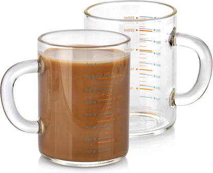 8 Oz Glass Measuring Cup Espresso shot glasses Clear Coffee Mugs for Hot or Cold Glass Expresso Small Coffee Cup with Glass Handle High Borosilicate Glass Cup (Colorful)