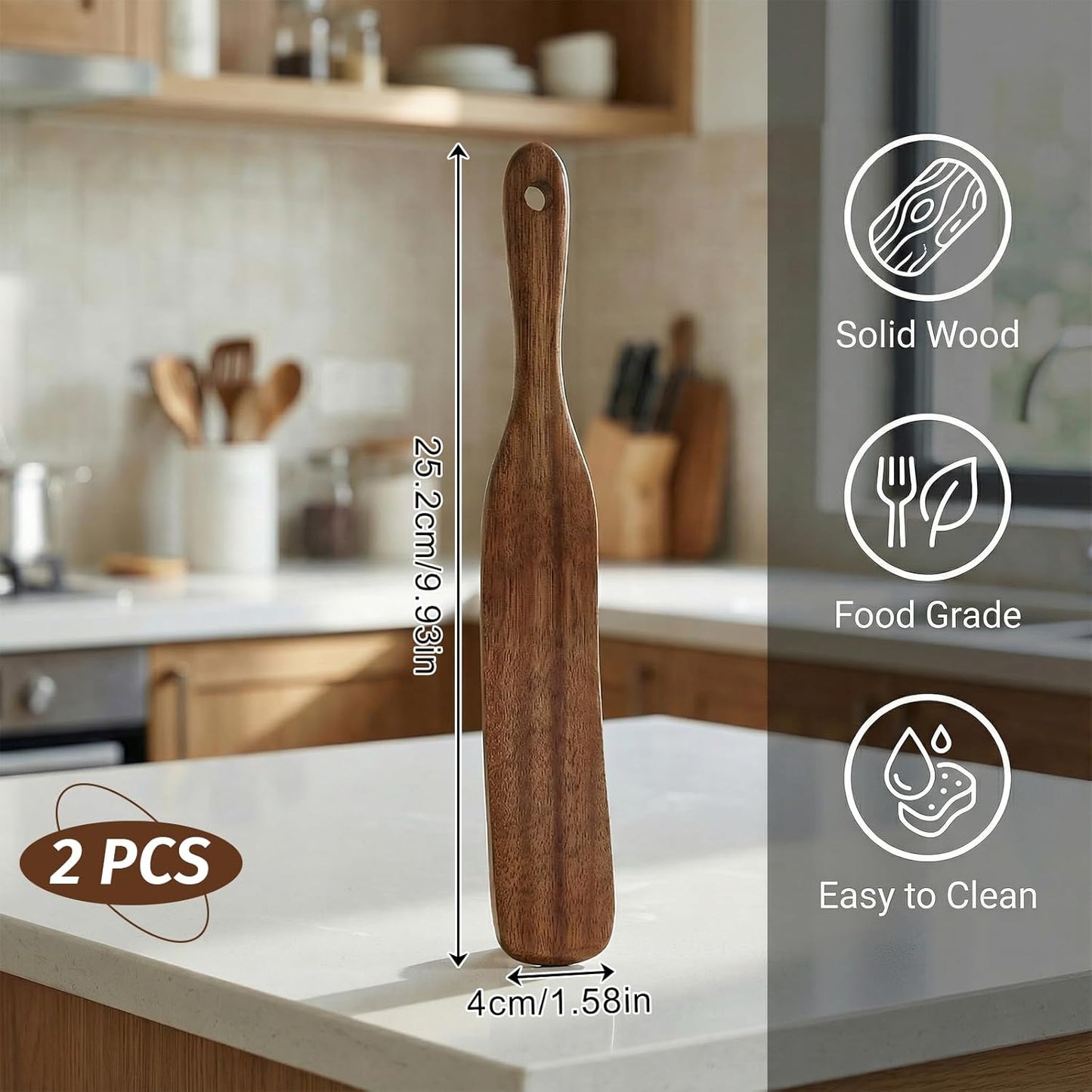 2 Pcs Wooden Spurtle for Sourdough Starter, Mixing, Dough Whisk and Stirring Utensil Kitchen Tools, Long Handle Jar Spatula for Reaching Bottomfor NonStick Cookware, Baking & Cooking Utensils