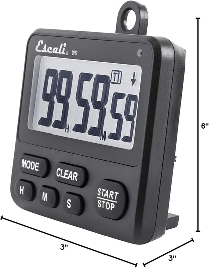 Escali Extra Loud Display Digital Kitchen Timer with Clock Mode, Recall Timer Magnetic Back