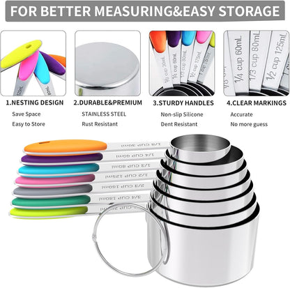 TILUCK Measuring Cups and Spoons Set, Stainless Steel, Kitchen Utensils for Cooking and Baking (10)
