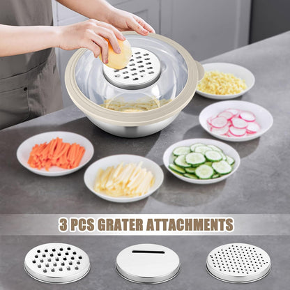HaWare Mixing Bowl with Colander, 4-1 Stainless Steel Bowl Set with Lids & 3 Pcs Nesting Graters, Rotatable Food Strainer for Rinsing Fruits Vegetables, Non-Slip Bottom, Black