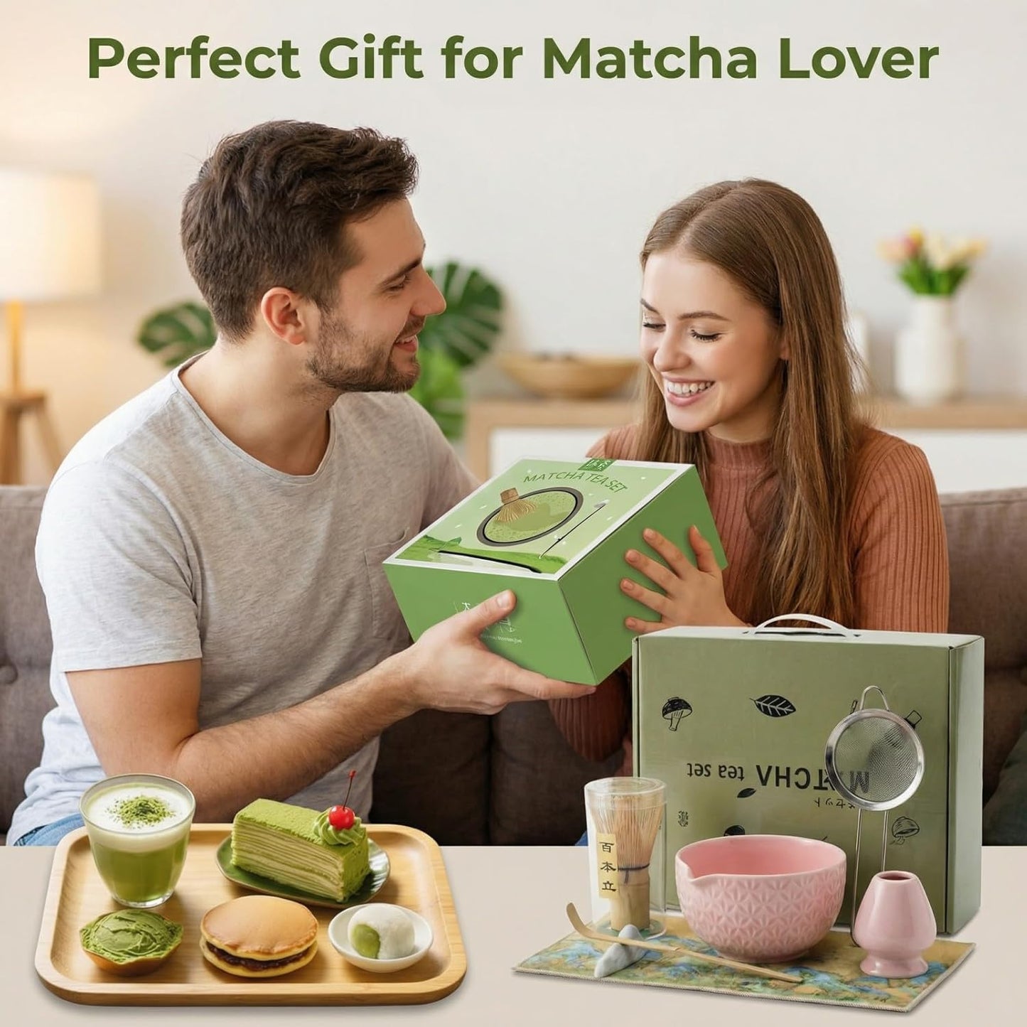 Matcha Whisk Set ,7 Pcs Matcha Set, Matcha Kit for Ceremony, Tradition Tea Set for Making Breakfast/Latte, with 20 OZ Bowl(Chawan)/Whisk and Holder, Valentine's Day Gift for Family/Friend Tea Lovers