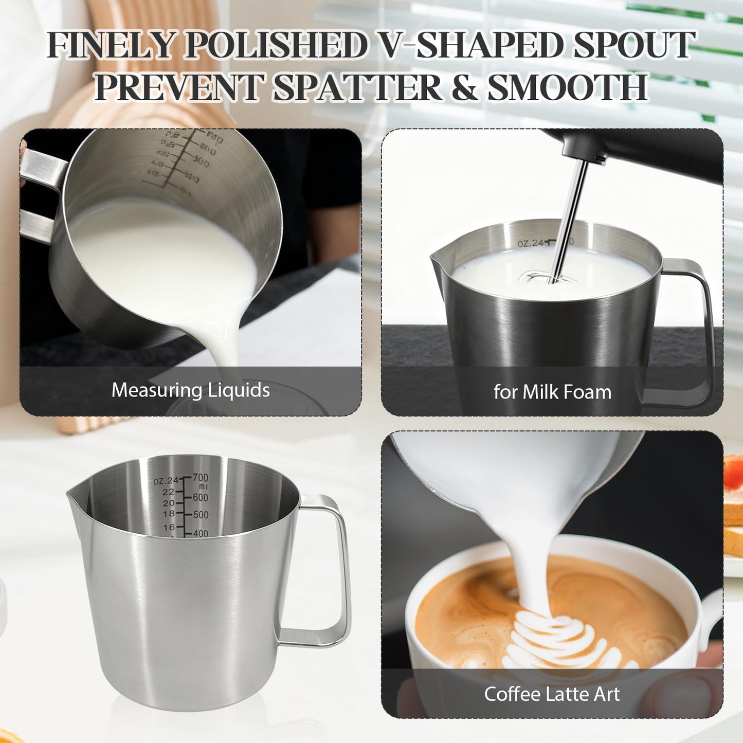Stainless Steel Measuring Cups, 700ml 24oz Metal Measuring Cup with Handle, Dual Scale Marking (ML & OZ), Large Mouth Easy Pour, Dishwasher & Freezer Safe for Baking, Cooking, Liquid Measurement