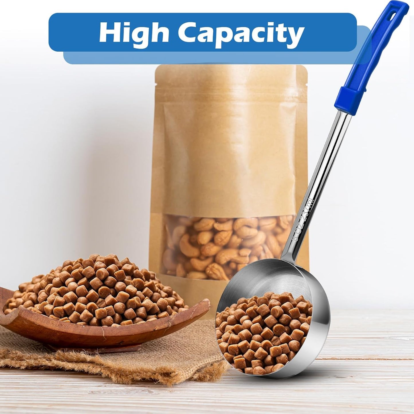 2 Pcs Dog Food Scoop Long Handled Scoops 3/4 Cup Stainless Steel Measuring Cups Portion Control Serving Spoons for Dogs Cats Birds and Rabbits Pet Food Feeding Scoop (3/4 Cup)