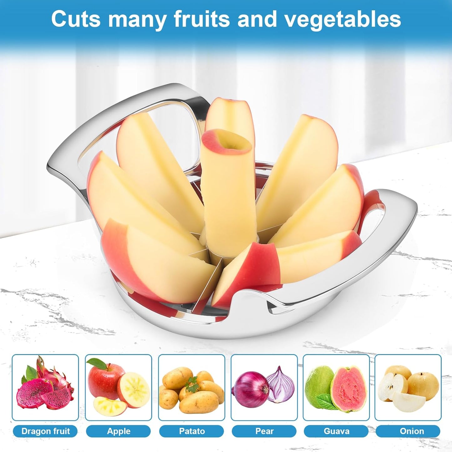 Apple Slicer and Corer, Basic Model with 12 Sharp Stainless Steel Blades - Zinc Alloy Case for Effortless Slicing & Coring
