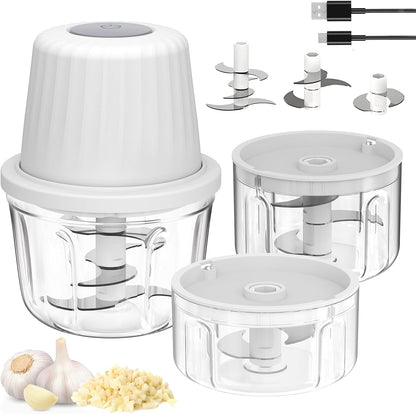 Mini Garlic Chopper, 250ml Small Food Processor Cordless 1 Cup, Battery USB-C Rechargeable Electric Food Chopper Wireless, Portable Garlic Grinder Masher,Veggie Meat Blender Mincer Kitchen Mixer,White