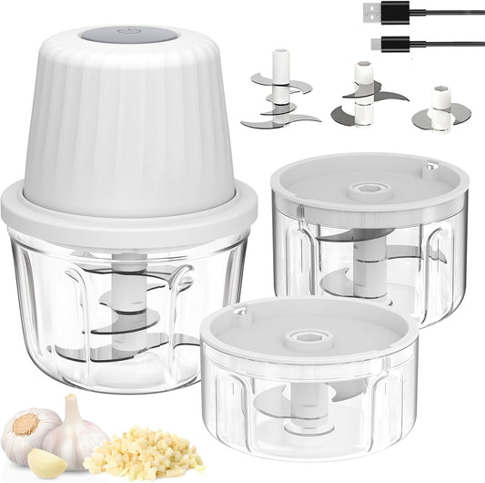 Mini Garlic Chopper, 250ml Small Food Processor Cordless 1 Cup, Battery USB-C Rechargeable Electric Food Chopper Wireless, Portable Garlic Grinder Masher,Veggie Meat Blender Mincer Kitchen Mixer,White
