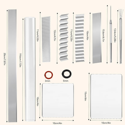 Polymer Clay Cutter Tools, Acrylic Roller Pin, 5 Pieces Flexible Clay Cutters, Ceramic Cutters Slicer Kit Clear Rectangle Sheet Press Board Wire Texture Set Needle Detail Modelling Supplies