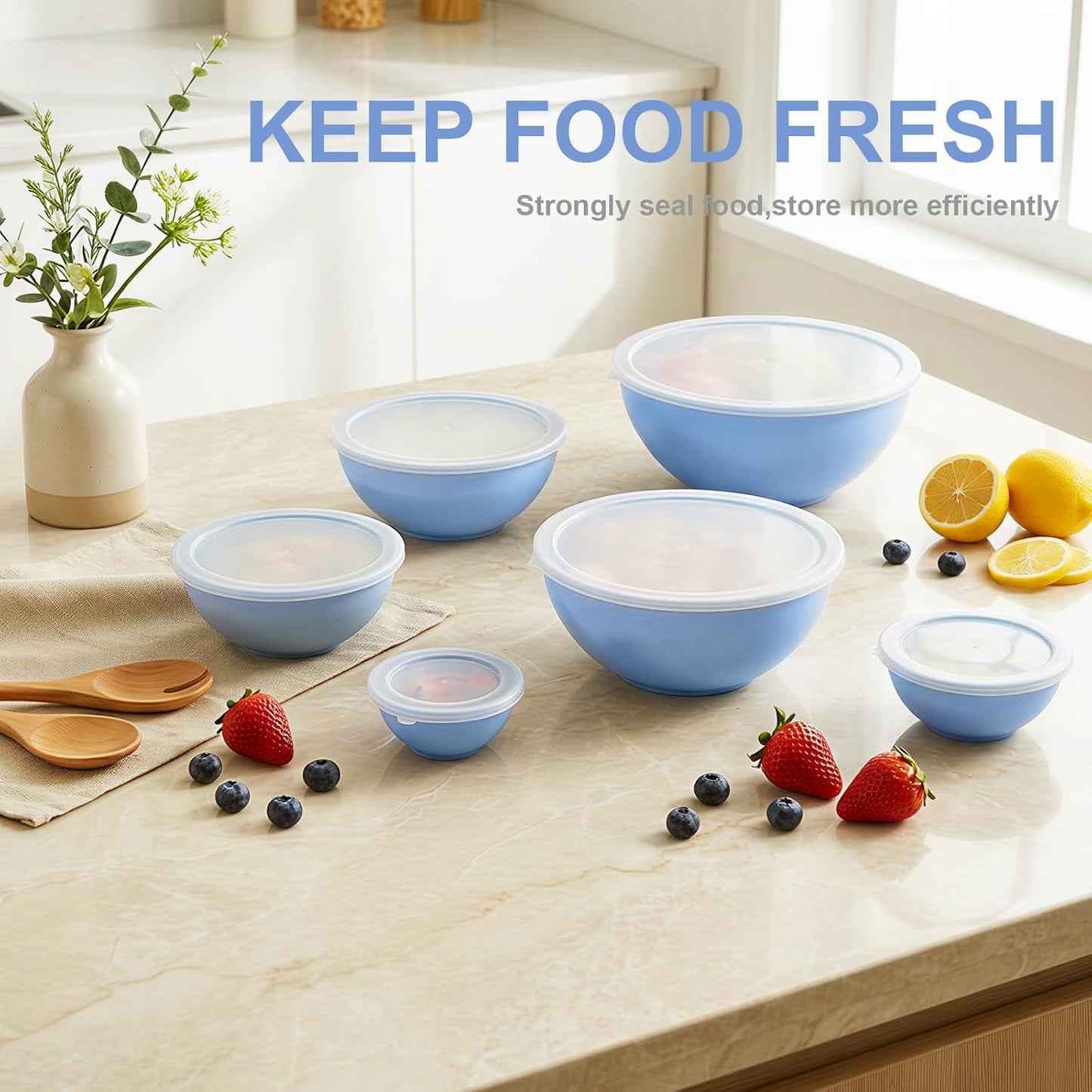 BoxedHome BPA Free Plastic Round Mixing Bowl with Lids, 12 Pack Nesting Bowls with Lids Set, Microwave and Dishwasher Safe Prep & Serving Bowls Great for Mixing, Baking, Serving (Pink, 12pcs)