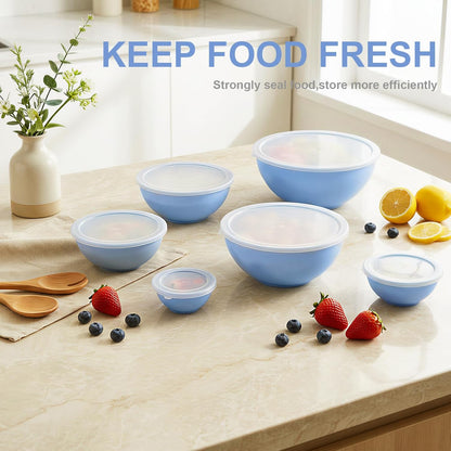 BoxedHome BPA Free Plastic Round Mixing Bowl with Lids, 12 Pack Nesting Bowls with Lids Set, Microwave and Dishwasher Safe Prep & Serving Bowls Great for Mixing, Baking, Serving (Pink, 12pcs)