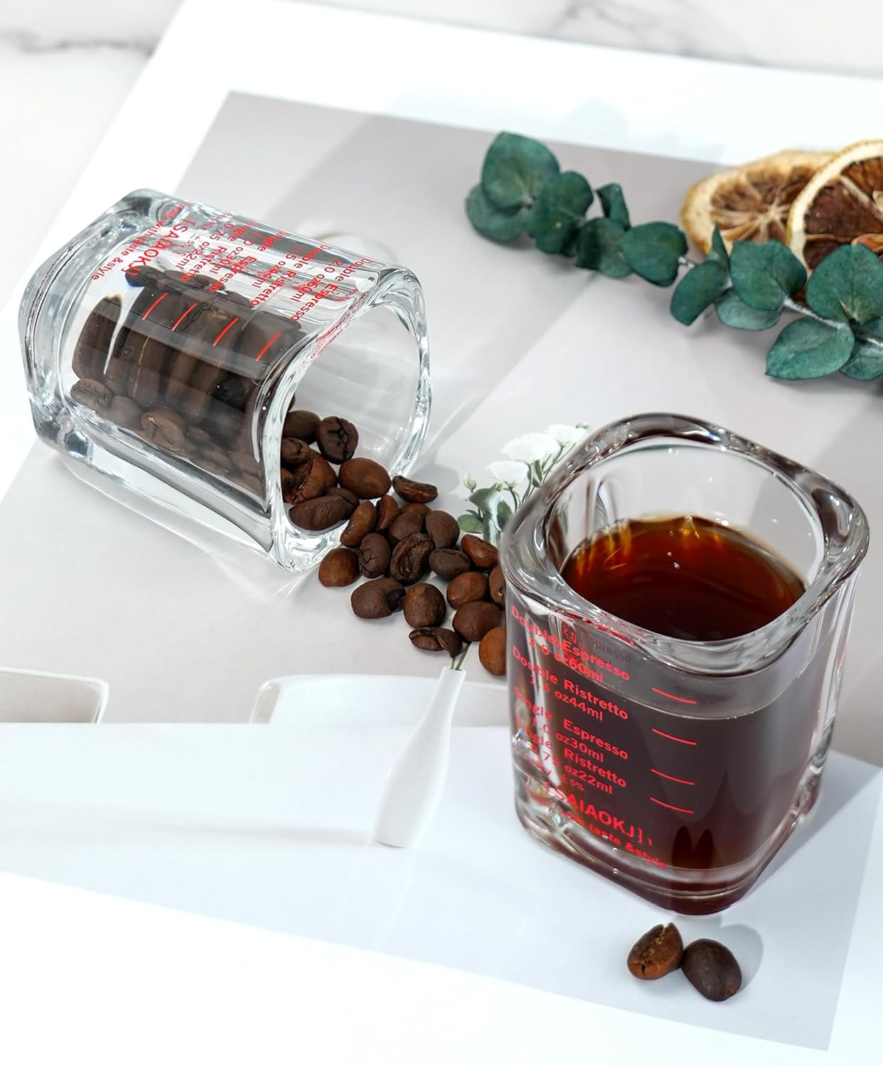 SAIAOKJ Shot Glasses Measuring Cup Set 2PACK Espresso Shot Glasses Liquid Heavy Glass 26-Incremental Measurement 1 OZ, 2 TBS, 6 TSP, 30 ML Kitchen Tools (Red)