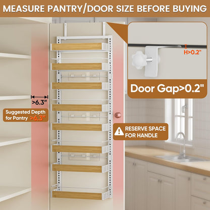 POKIPO 8 Tier Over The Door Pantry Organizer, 2 IN 1 Wall Mount or Hanging Spice Rack Seasoning Shelves with Adjustable Basket, Back of Door Organizer and Storage for Kitchen Cabinet and Room Closet