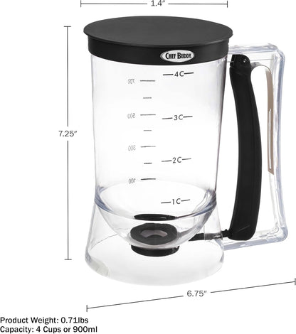 Pancake Batter Dispenser - 4-Cup Batter Dispenser with Squeeze Handle for Pancakes, Waffles, Muffins, and Crepes - Baking Tools (Purple)