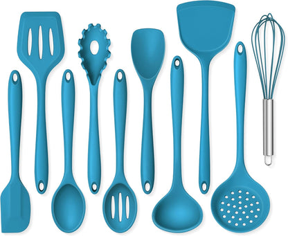 Onader Silicone Cooking Utensils Set of 10, Kitchen Utensils for Nonstick Cookware, Heat Resistant & Nontoxic Spatula Set- Khaki