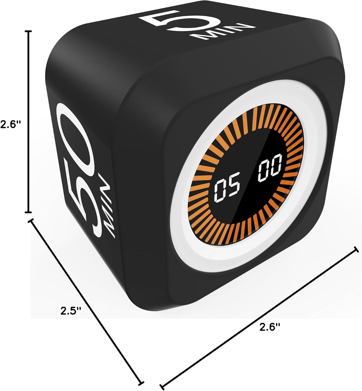 Rotating Cube Pomodoro Visual Timer 5, 25, 10 50 Minutes Preset, Rechargeable Desk Productivity Flip Custom Countdown Timer w/Silicone Cover, Silent Mode for ADHD Study, Work, School(Orange)