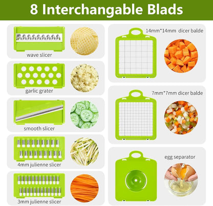 16 in 1 Vegetable Chopper and Food Chopper with Container, Onion Slicer Cutter Dicer, Veggie Cutter with 7 Blades for Carrot Salad Garlic Potato (Design 2)