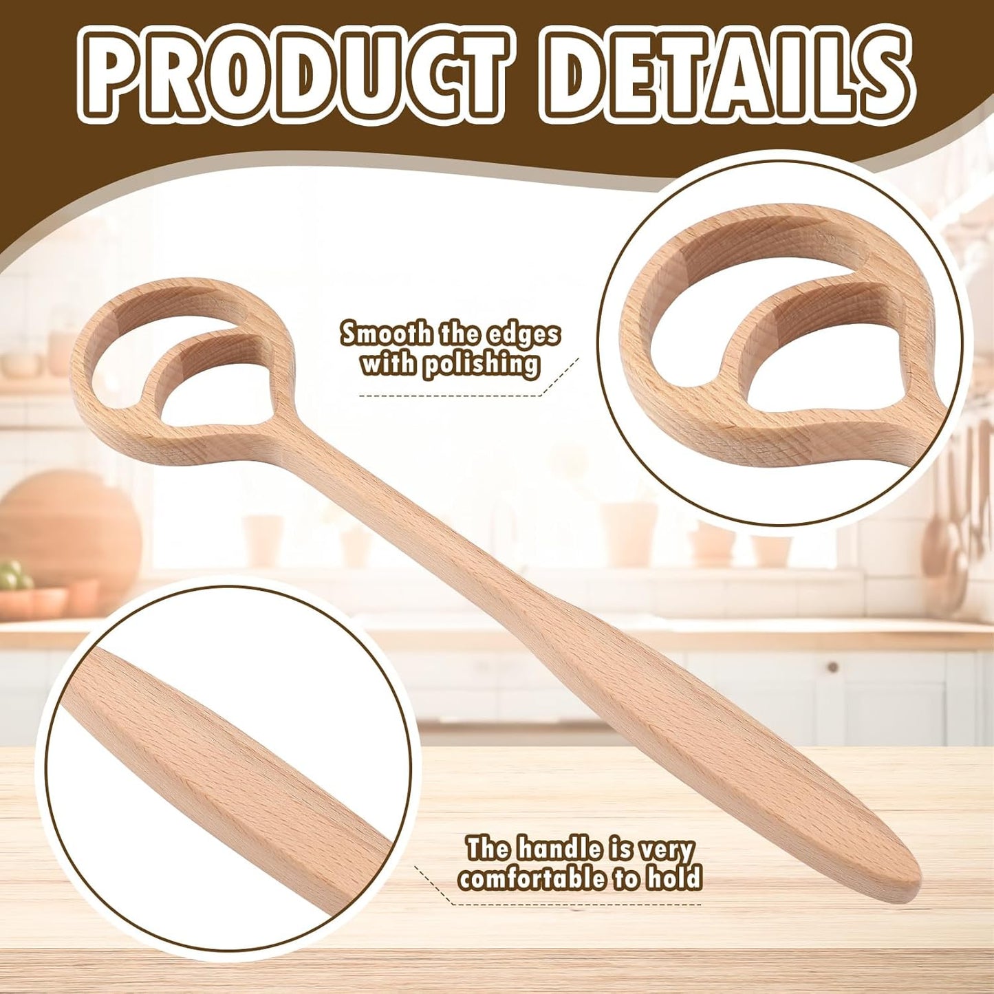Honeydak 2 Pack 13 Inch Wooden Danish Dough Whisk 2 Hole Sourdough Bread Mixing Supplies Personalized Dutch Whisk for Pizza Pastry Cake Egg Batter Baking
