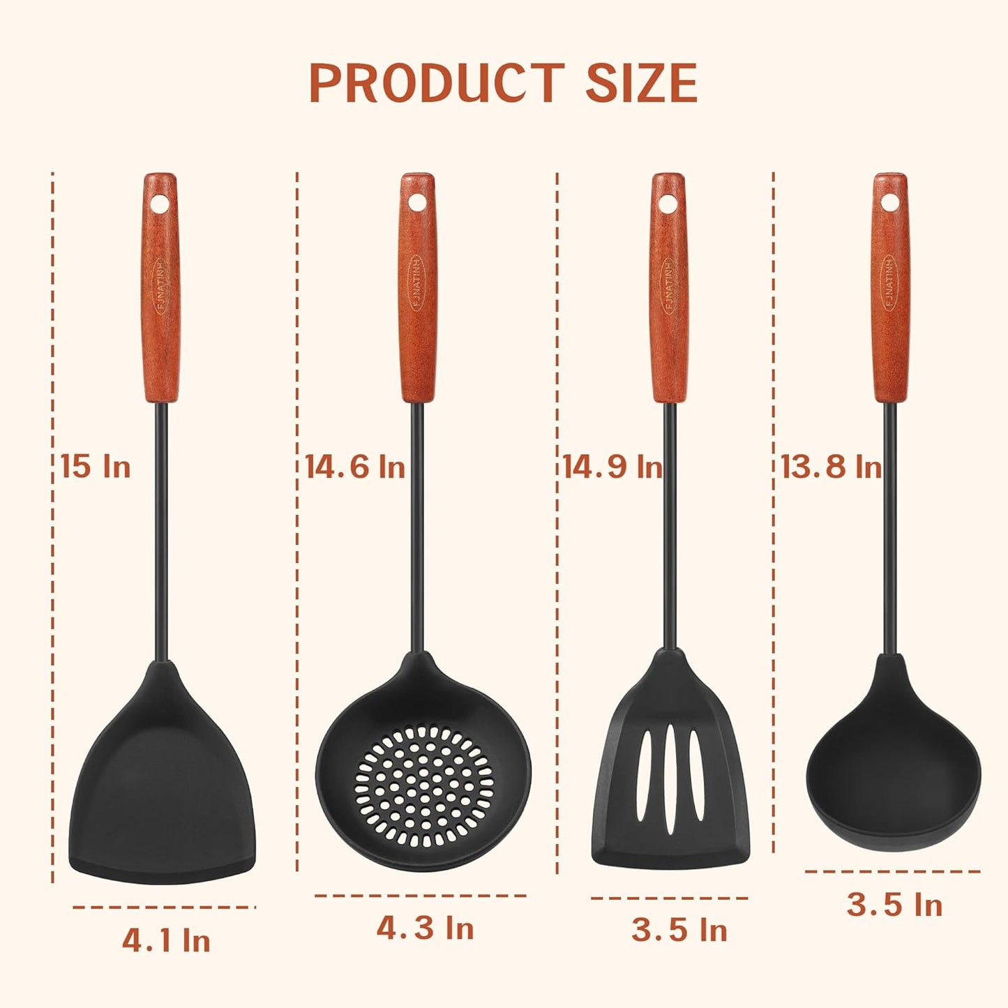 FJNATINH Wok Tools, Wok Utensil,Wok Spatula,Ladle,Skimmer Tool Set,Non Stick Heat-Resistant Silicone Cooking Utensils BPA Free Kitchen Utensils Cookware, Pack of 3,Black